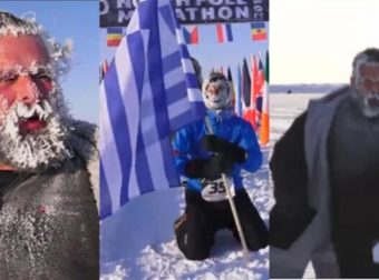Τερμάτισε με την ελληνική σημαία στο χέρι: Έλληνας ο πρώτος νικητής του μαραθωνίου στον Βόρειο Πόλο