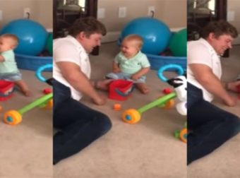 Μωρό βλέπει τον μπαμπά του και “κατουριέται”… από τα γέλια (video)
