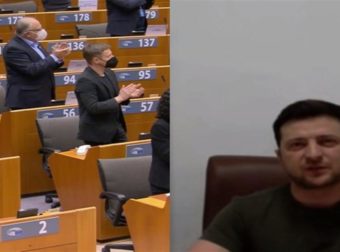 Όρθιο όλο το Ευρωκοινοβούλιο στην ομιλία Ζελένσκι – Χειροκροτούσαν πάνω από 1′