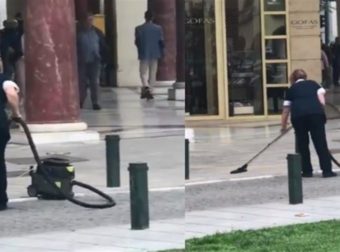 Ξεκαρδιστικό βίντεο: Γυναίκα έβαλε ηλεκτρική σκούπα έξω στην πλατεία Αριστοτέλους