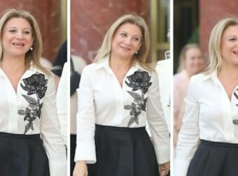 Μαρία Καρυστιανού: Η εμφάνιση με δημιουργία του Βασίλη Ζούλια στην παρουσίαση του κόμματος στη Θεσσαλονίκη